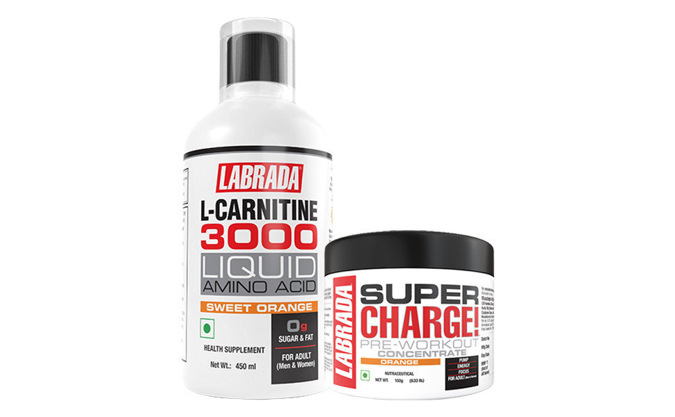 Labrada L-Carnitine 3000mg Sweet Orange 450ml + Super Charge Preworkout 150g Combo Pre Workout (600 g, Orange)