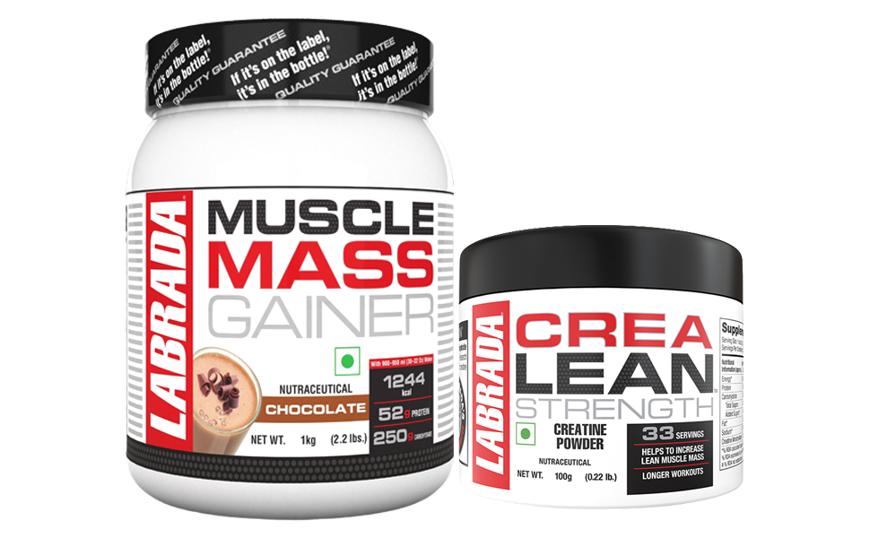 Labrada Muscle Mass Gainer 1kg with CreaLean 100g Weight Gainers/Mass Gainers (1.1 kg, Chocolate, unflavoured)
