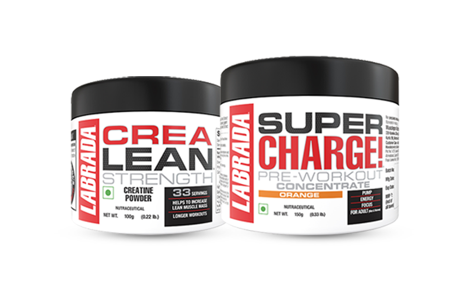 Labrada Super Charge Pre-Workout 150g with CreaLean 100g Creatine (350 g, Orange, unflavoured)