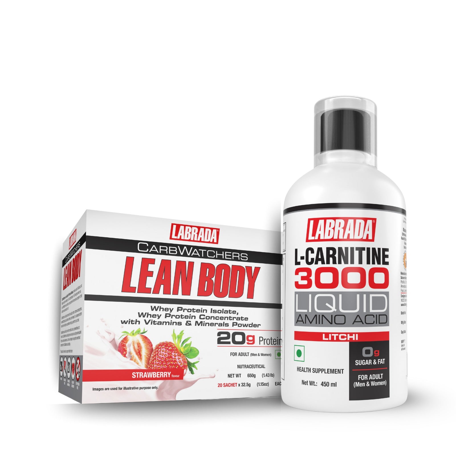 Labrada Leanbody Carbwatchers  20 Sachet Strawberry With Labrada L-Carnitine 450ml