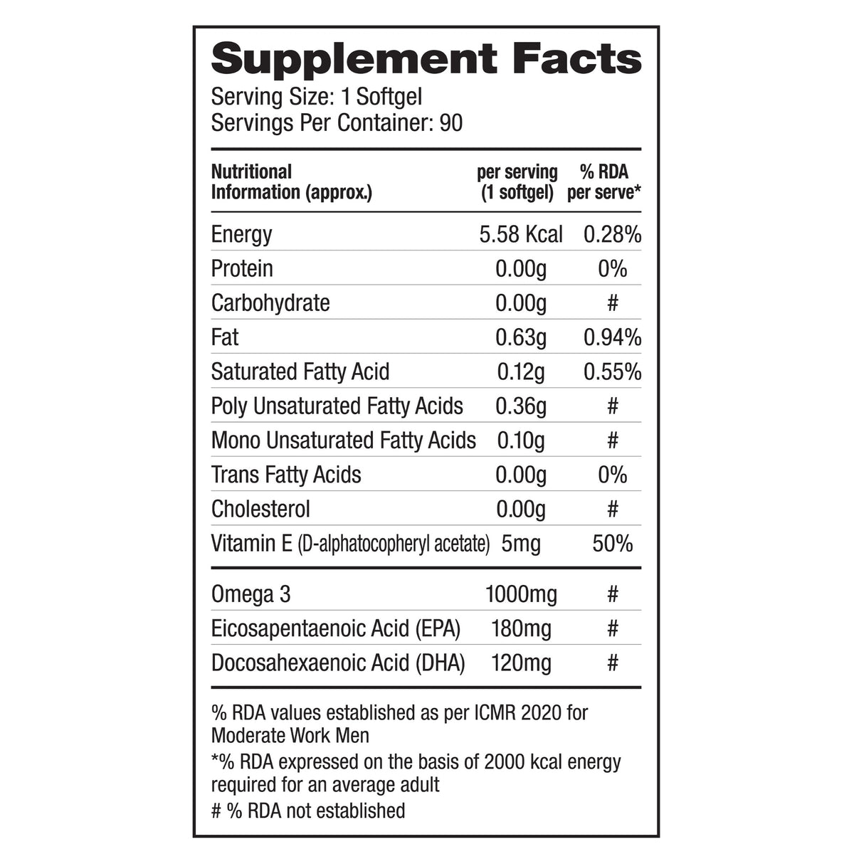 LABRADA OMEGA 3 with Vitamin E, Omega-3 1000 mg EPA 180 mg &amp; DHA 120 m, Fish Oil