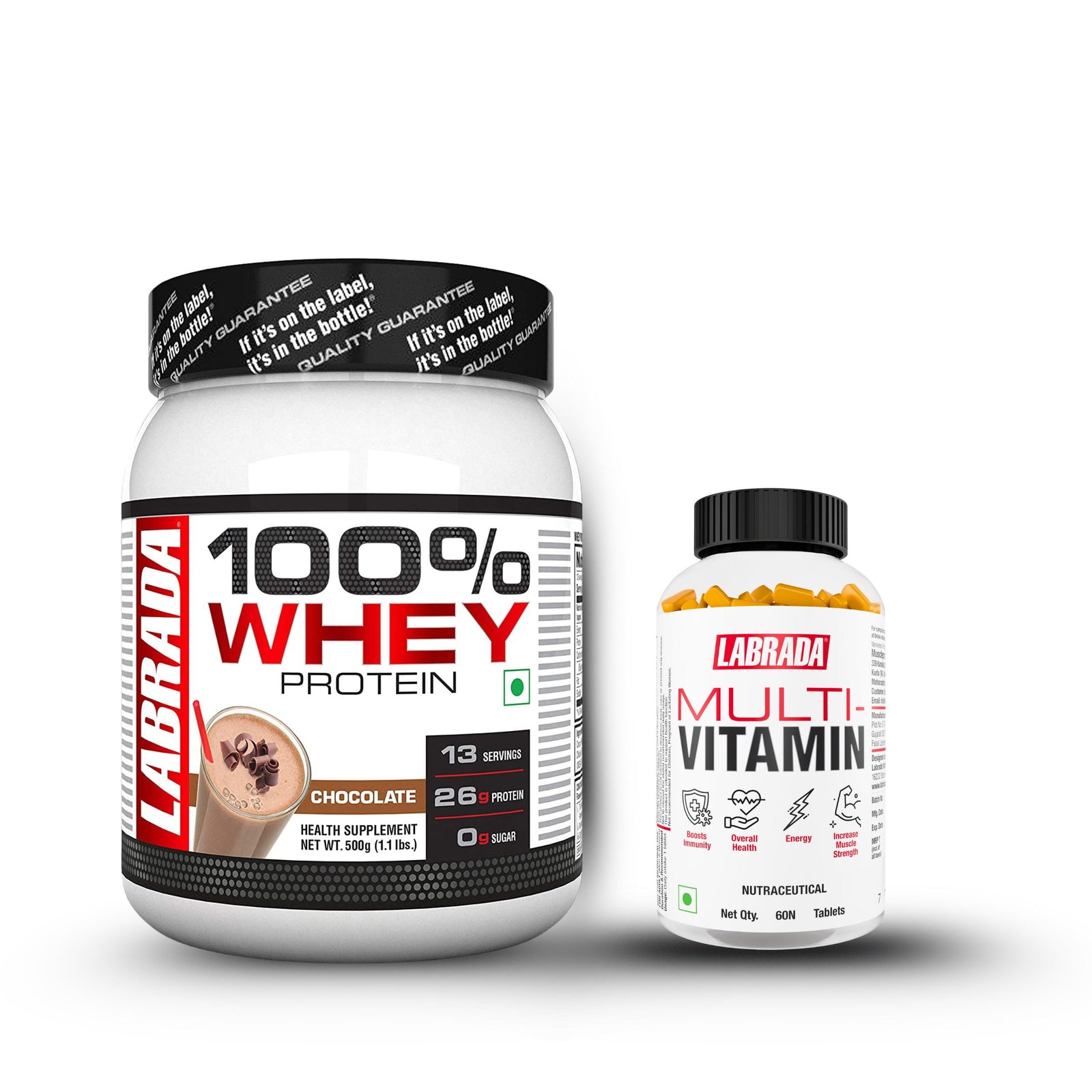Labrada 100% Whey 1.1lbs Chocolate 500g with Labrada Multivitamin 60 Tabs