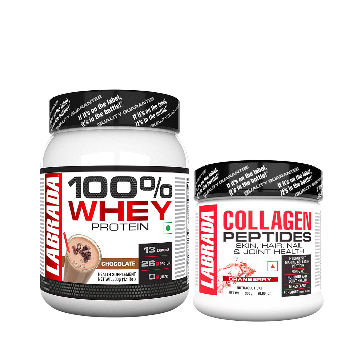 Labrada 100% Whey 1.1lbs Chocolate 500g with Labrada Collagen Peptides 300g