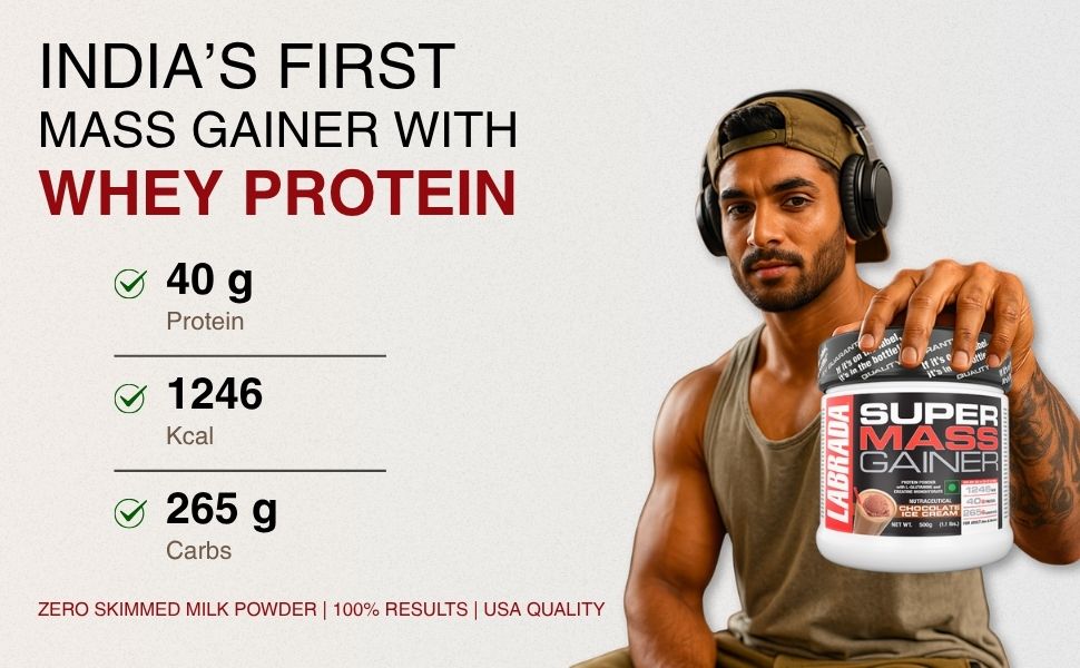 Labrada Super Mass Gainer &amp; Super Charge Preworkout Combo Pack | Weight Gainers/Mass Gainers (150 g, 500 g, Cranberry, Chocolate Ice Cream)