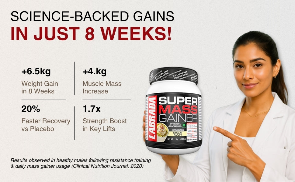 Labrada Super Mass Gainer (1 kg, Malai Kulfi) With Crealean 100g Combo Pack Weight Gainers/Mass Gainers (malai kulfi, Unflavoured)