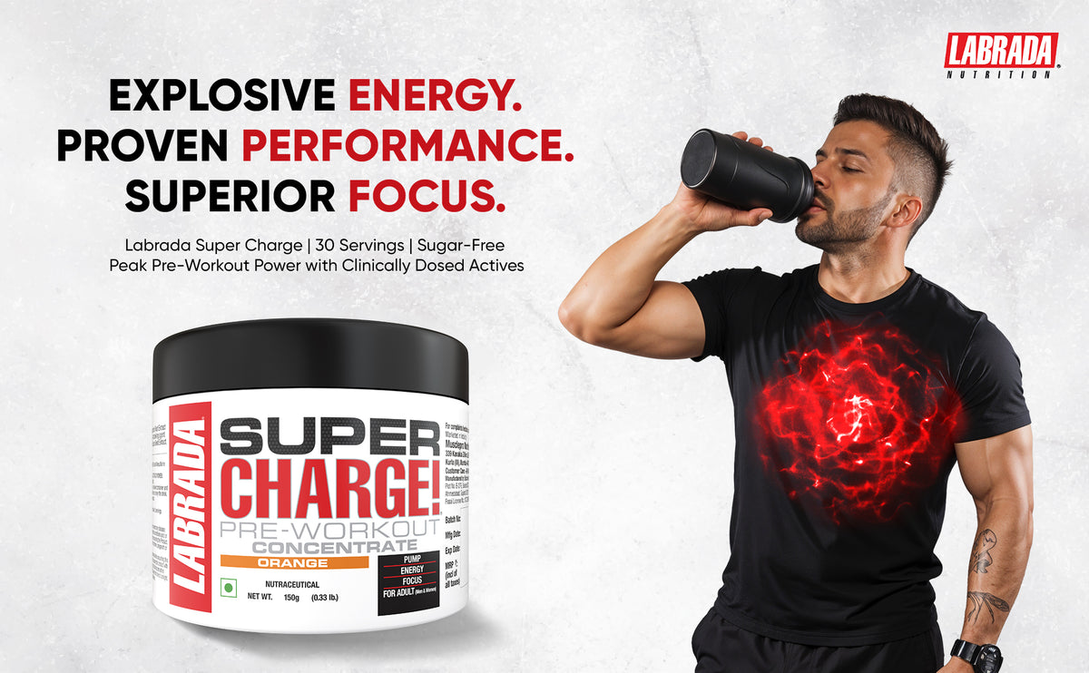 Labrada Super Charge Pre-Workout 150g with CreaLean 100g Creatine (350 g, Orange, unflavoured)