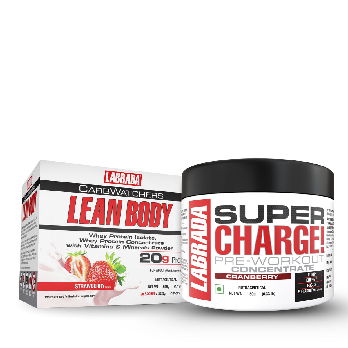 Labrada Leanbody Carbwatchers 20 Sachet Strawberry With Labrada Super charge 150g