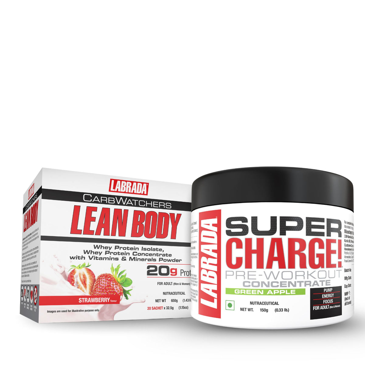 Labrada Leanbody Carbwatchers 20 Sachet Strawberry With Labrada Super charge 150g