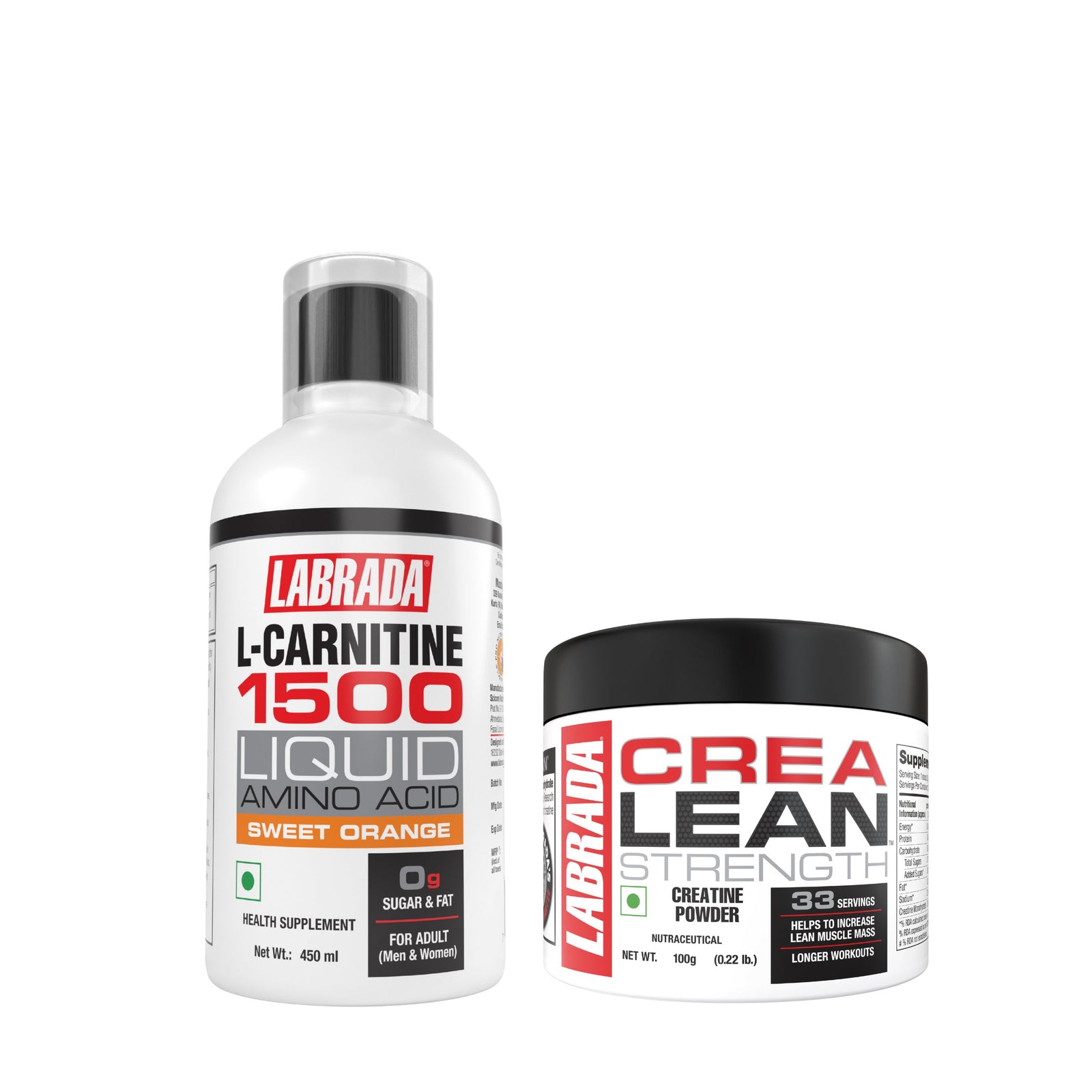 Labrada L-Carnitine 1500mg Sweet Orange 450ml with Labrada CREALEAN 100g