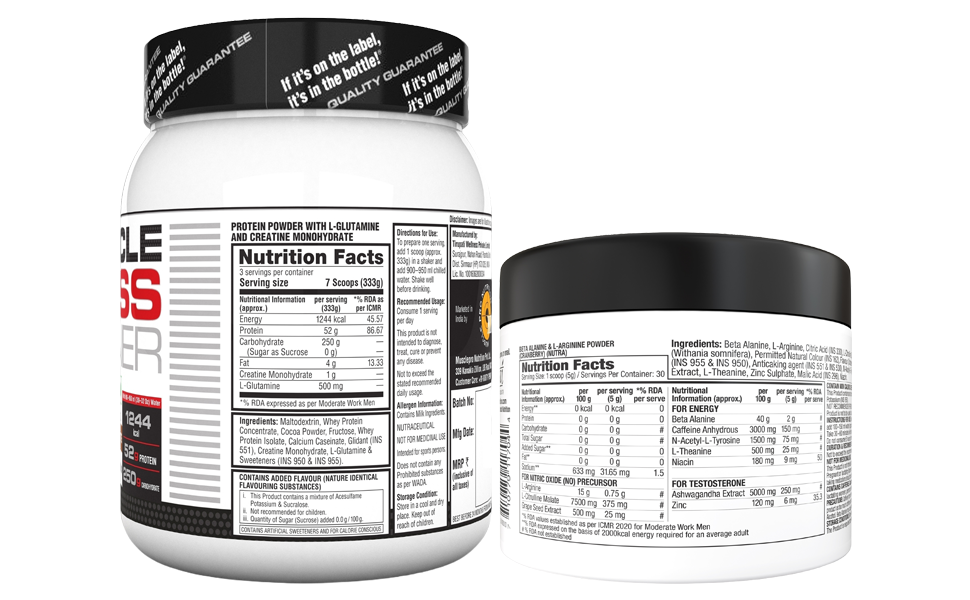 Labrada Muscle Mass Gainer 1kg with Super Charge Pre-Workout 150 Cranberry Weight Gainers/Mass Gainers (1.15 kg, Chocolate)