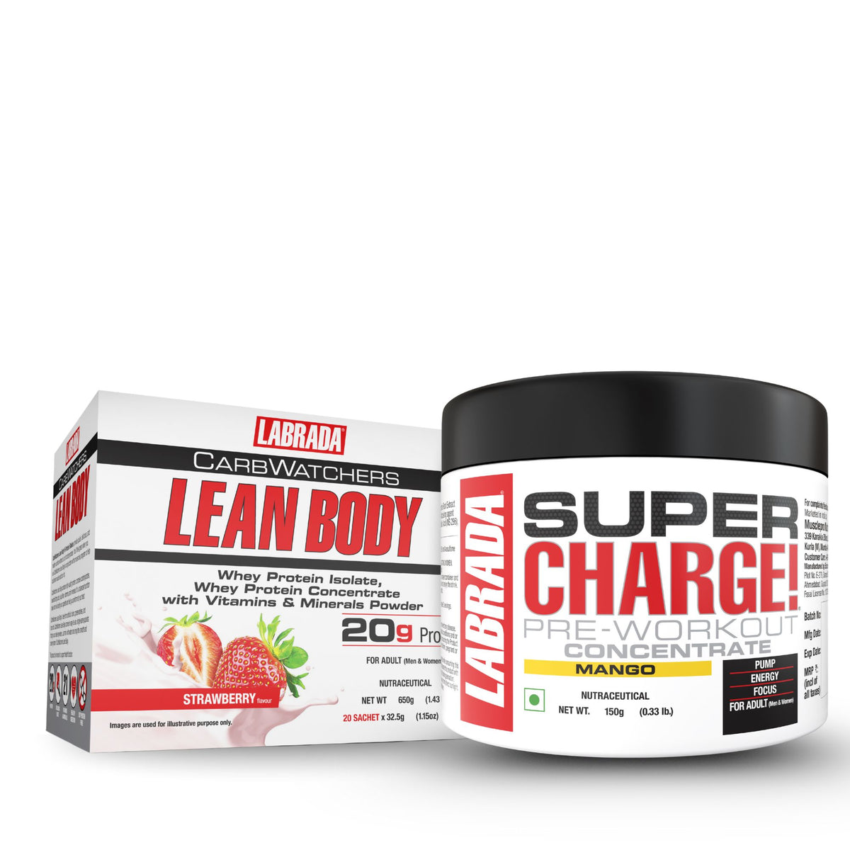 Labrada Leanbody Carbwatchers 20 Sachet Strawberry With Labrada Super charge 150g
