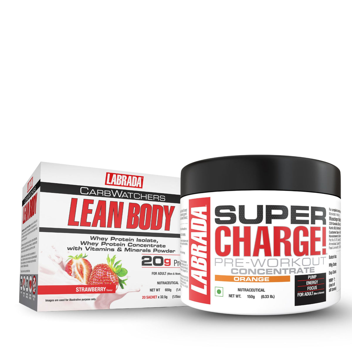 Labrada Leanbody Carbwatchers 20 Sachet Strawberry With Labrada Super charge 150g