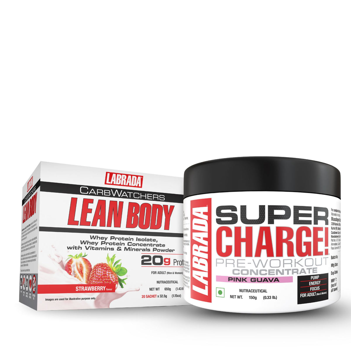 Labrada Leanbody Carbwatchers 20 Sachet Strawberry With Labrada Super charge 150g