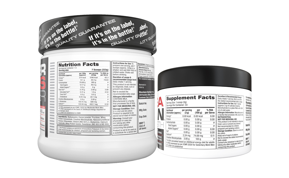 Labrada Super Mass Gainer 500g With Crealean 100g Combo Pack Weight Gainers/Mass Gainers (600 g, Chocolate Ice Cream, Unflavoured)